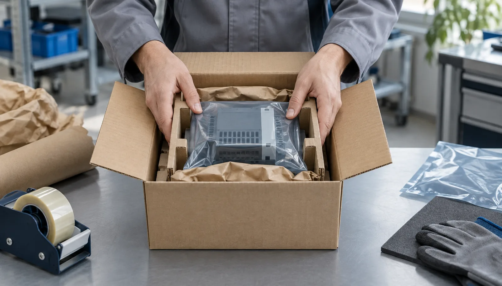 Illustrative protective cushioning around a component in a shipping carton